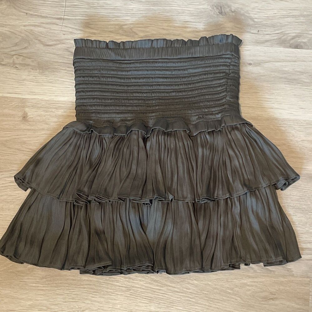 New Preppy Boho-chic Y2K Smocked Waist Ruffle Silky Skirt S